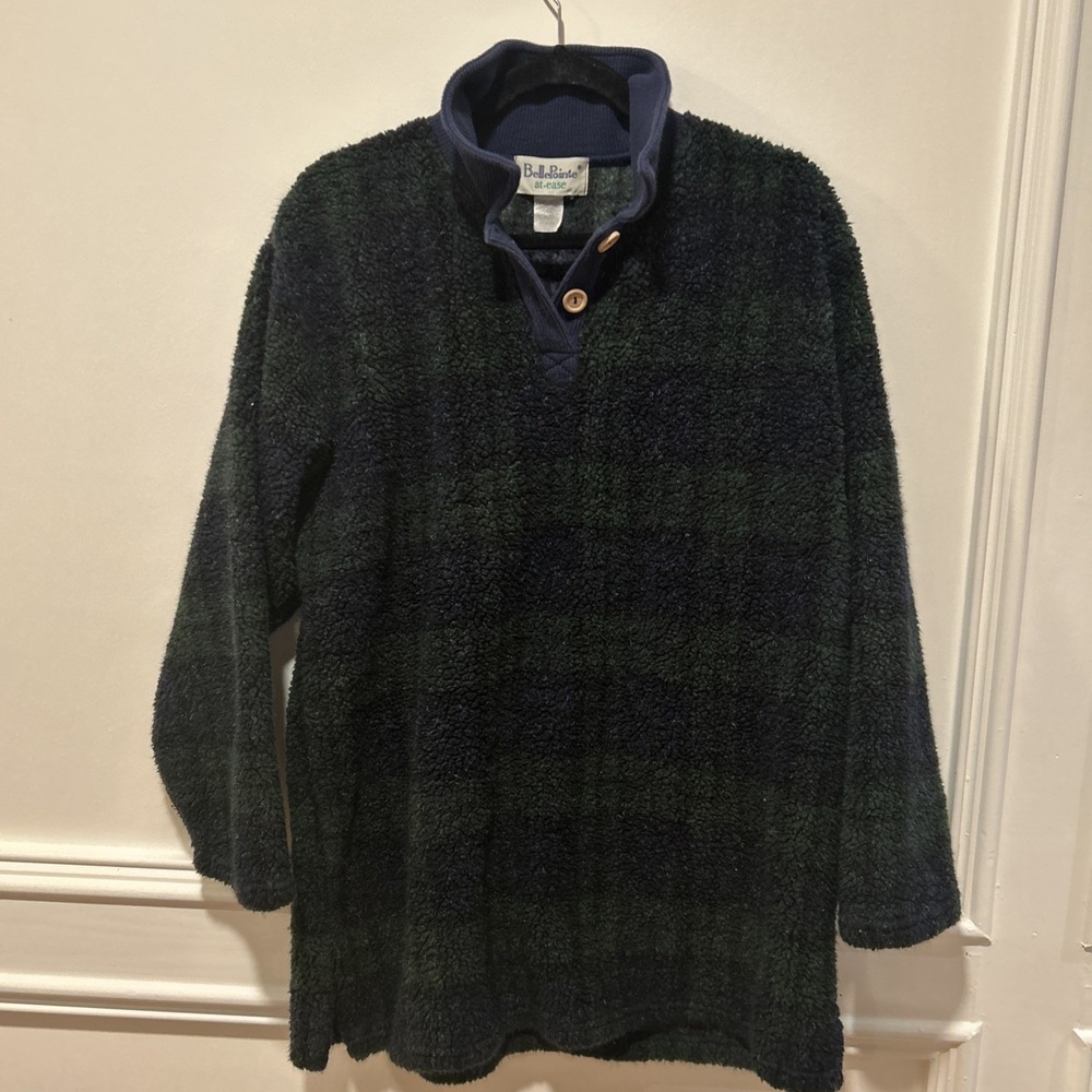 Vintage Plaid Bellepointe At Ease Sherpa Fleece Long Pullover Button
